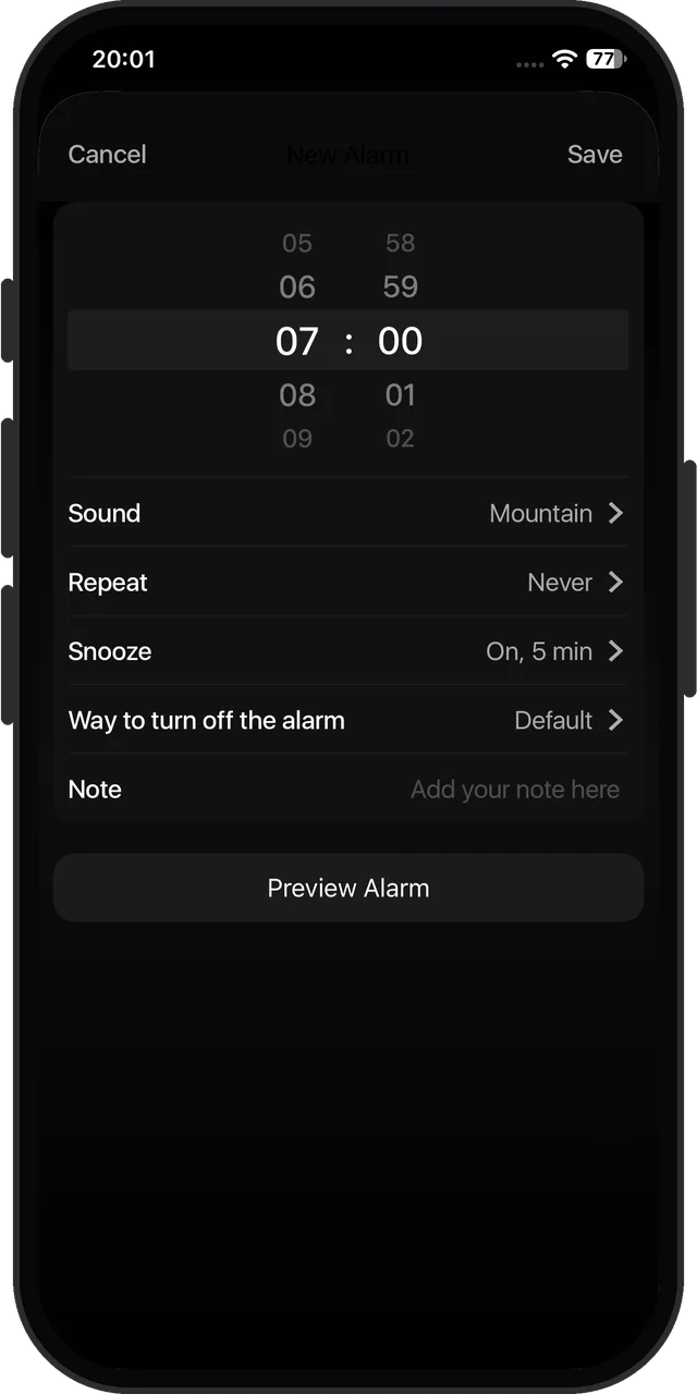 Alarm Clock for Me's alarm editor