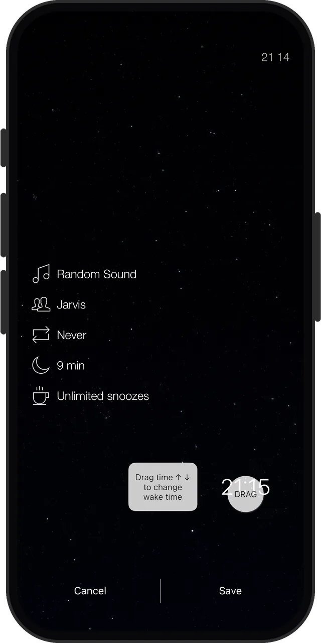 Loud Alarm Clock's editor, where the time is set by dragging