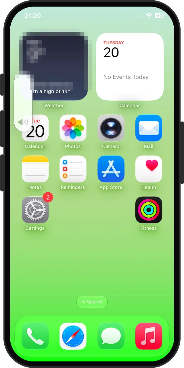 Loud Alarm Clock ringing with the app closed: nothing on screen but the iOS volume slider