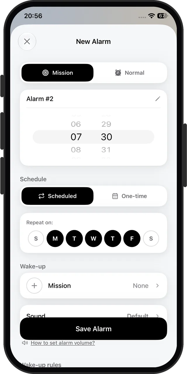 Wayk's alarm editor, mission first