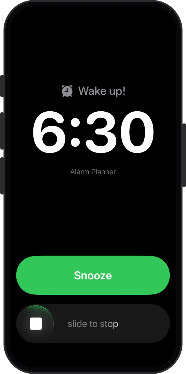 Alarm ringing full screen with a snooze button, even on Silent mode
